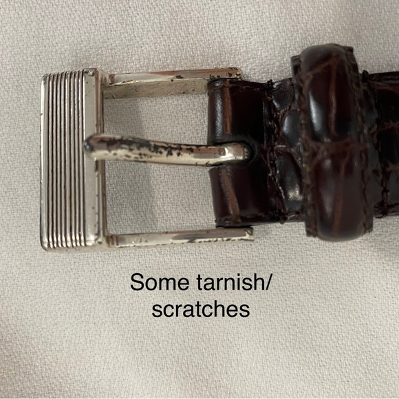 Lauren Ralph Lauren Brown Crocodile Embossed Leather Belt, Size Large - Picture 5 of 11